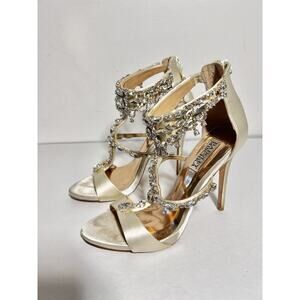Badgley Mischka Off-White Satin Embellished 4.5" Stiletto Heel Back Zip Shoe 7